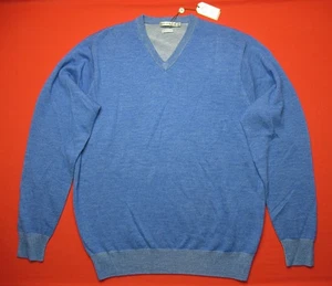 Peter Millar NWT 100% Italian Merino Wool V-Neck Pullover Sweater Blue Mens M - Picture 1 of 7