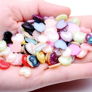 200 Mixed Color Acrylic Half Pearl Flatback Heart Cabochons 10mm No Hole Ribbon - Picture 1 of 5