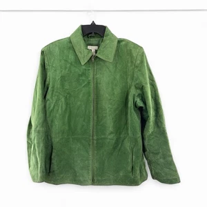 Vintage CHARTER CLUB Womens Green Genuine Suede Leather ZIP FRONT JACKET Size 2X - Foto 1 di 6