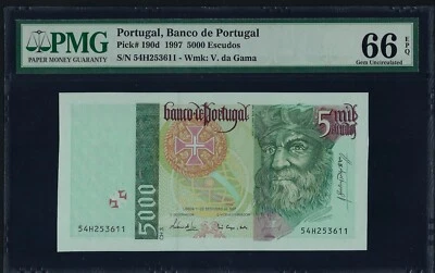 Portugal 5000 Escudos 1997 P-190 UNC graded RARE DATE - Image 1 of 2