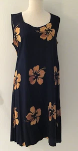 Peppermint Bay Dress Black Relaxed Fit Hawaiian Floral Batik Size Medium Rayon - Picture 1 of 11