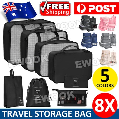 8PCS Packing Cubes Travel Pouches Luggage Organiser Clothes Suitcase Storage Bag - image 1 of 4