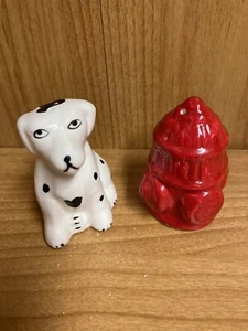 Dalmation Dog and Fire Hydrant Salt and Pepper Collectible Shakers Set - Picture 1 of 5