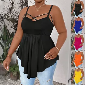 Plus Size Womens Sexy Strappy Vest Tops Ladies Sleeveless Casual Party Blouse US - Picture 1 of 28