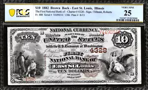 Large National 1882 Brown Back East St Louis Illinois $10 Note PCGS VF25 1 of 3 - Picture 1 of 2