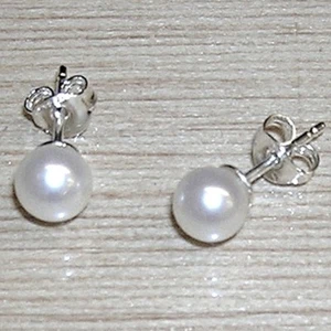 PENDIENTES de PERLAS Cultivadas esféricas 6-6,5mm y PLATA de ley 925 + Estuche - Imagen 1 de 3