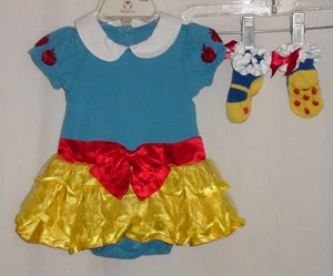 EUC Disney Store PRINCESS SNOW WHITE Bodysuit & Socks Halloween Costume 3-6 M - Picture 1 of 6