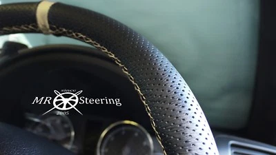 FITS 95-03 RENAULT MEGANE I PERFORATED LEATHER STEERING WHEEL COVER +CREAM STRAP - Image 1 of 4
