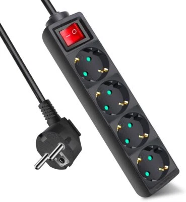 ⭐ Regleta de 4 Enchufes Interruptor y Cable Color Negro 1,5mts ⭐ - Imagen 1 de 2