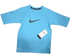 Nike Big Boys Half Sleeve Hydroguard Swim UPF 40+ Blue Rashguard Shirt Size S - Picture 1 of 6
