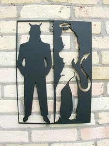 Diablo y Ángel de Acero 3mm H=50cm Elegante Decoración de Opuestos Hecho a Mano - Imagen 1 de 9