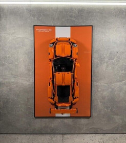 Art Holder Frame on the Wall 80x50 cm.  Technic 42056 Porsche 911 GT3 RS Orange