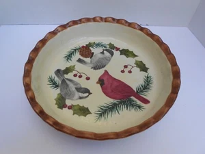 Sonoma Knollwood genuine pie pan plate Native birds ceramic cardinal pinecone - Picture 1 of 2