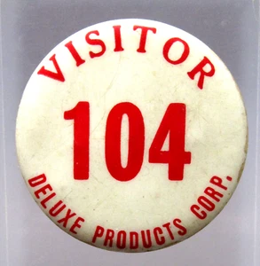 vintage DELUXE PRODUCTS CORP VISITOR 1.75" pinback button EMPLOYEE fb - Picture 1 of 4