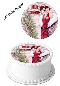 Edible Icing Sheet Christmas Art Deco Party 7-8" Circle Cake Topper Decoration - Picture 1 of 9