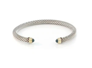 DAVID YURMAN Sterling Silver 14K Blue Topaz Cuff Bangle 5mm -$575 - Picture 1 of 4