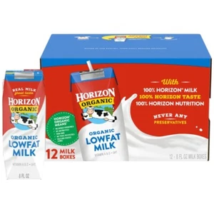 Horizon Organic Shelf-Stable 1% Low Fat Milk Boxes, 8 fl oz, 12 Pack - Picture 1 of 11