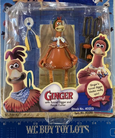 CHICKEN RUN GINGER WITH TUNNEL DIGGER & FENCE CUTTER PLAYMATES 2000 NOS BOX DMG Cover