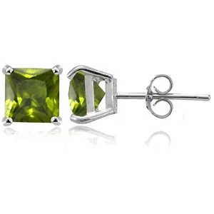 Sterling Silver Peridot 7mm Square Stud Earrings - Picture 1 of 3