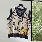 Women Girl Knit Sweater Vest Cute Cartoon Animal Patterns Top Jumpers V Neck