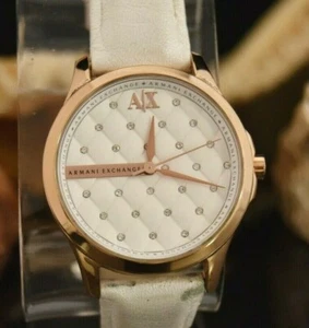ARMANI EXCHANGE WOMEN WATCH WITH WHITE LEATHER BAND - Picture 1 of 6