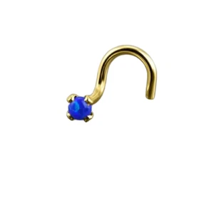 18K Solid Yellow Gold Nose Ring Screw Stud or Bone 2mm Blue Opal 20G Choose You - Picture 1 of 3