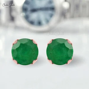 1/2 CT Natural Emerald Gemstone Minimal Stud Earrings in 14k Real Gold For Women - Picture 1 of 22