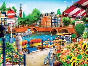 Jigsaw Puzzle International Amsterdam The Netherlands Canal Boat 550 pieces NEW