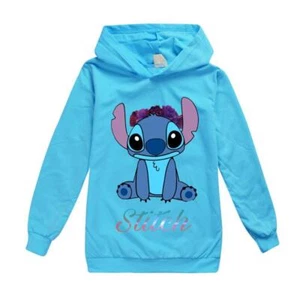 Stitch Blue Cat Girls' Hoodie Boys' Pure Cotton Hoodie Suitable for 5-13 Years - Picture 1 of 20