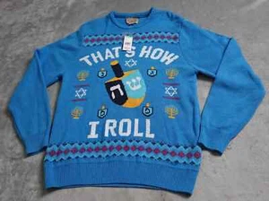 Roebuck & Co. Jewish Holiday Sweater Boy's Medium Blue Knit Pullover - Picture 1 of 12