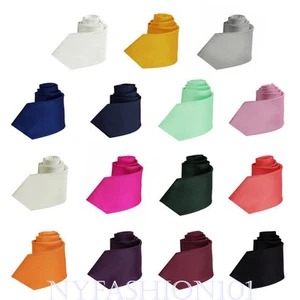 Manzini Neckwear® Men's Solid Color Polyester SLIM Tie Party wedding Necktie! - Picture 1 of 57