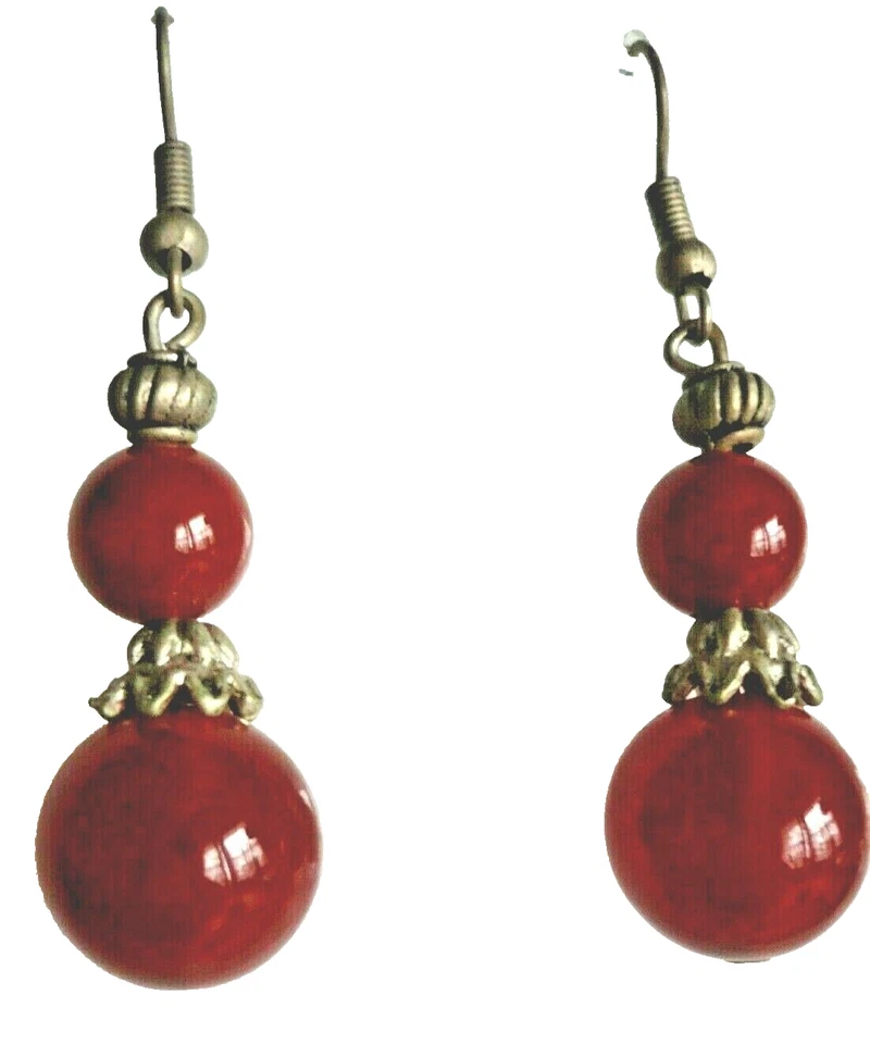 4,5 cm Ohrringe Steinschmuck Ohrhänger Jade rot braun Tibet Silber Folklore NEU - Bild 1 von 1