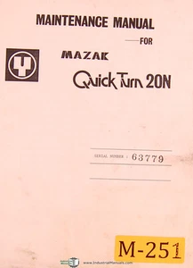 Mazak Quick Turn 20N, NC Turning Center Yamazaki Maintenance & Parts Manual 1985 - Picture 1 of 1