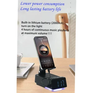 Support Téléphone Portable Pliable 3 en 1 Enceinte Bluetooth avec Réveil Numérique - Photo 1 sur 16
