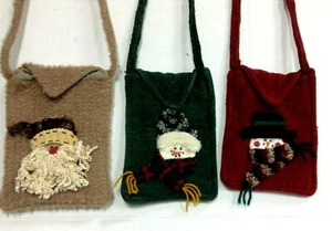 Weihnachten Strick Handtasche Urlaub Winter Chenille klein Stoff Santa Schneemann - Bild 1 von 19
