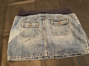 XL Motherhood Maternity Blue Denim Jean Skirt Panel 18" Long with Back Pockets - Picture 1 of 3