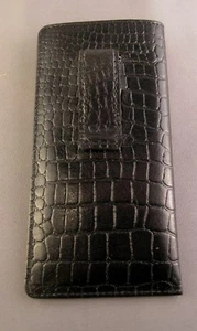 Quality BLACK leather embossed croco pattern - Eyeglass / Glasses Case with CLIP - Picture 1 of 1