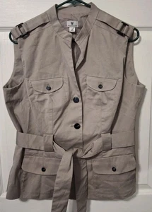 Worthington Sleeveless Button Up Trench Vest Beige Large EUC  - Picture 1 of 7