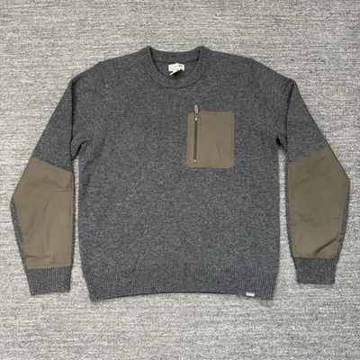LL Bean Maine Guide Sweater Men Large Gray Crewneck Merino Lambs Wool Pocket - Image 1 of 4