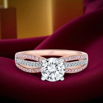 Engagement 14k Multi Gold Ring Diamond Lab Grown Round 1.7 Carat IGI Certified - Image 1 of 4