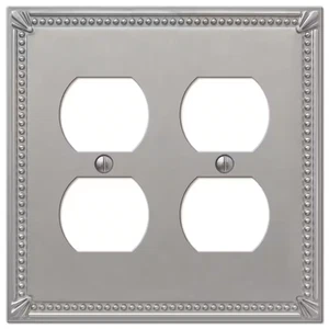 Imperial Bead 2 Gang Duplex Metal Wall Plate - Brushed Nickel - Picture 1 of 12