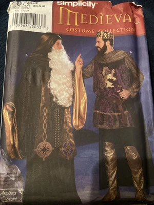 Simplicity 9753 Men Medieval King Arthur Merlin Costume Sewing Pattern Size XS-M - Image 1 of 3