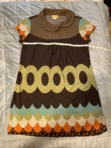 Abito Lucca Astratto Maglia Geometrica Retrò Verde Marrone Mini Medium - Foto 1 di 5