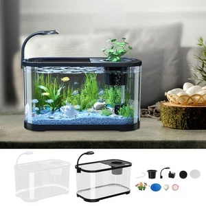 Aquarium Betta Fish Tank Starter Kit, Self Cleaning Filter HD Small Fish Bowl - Picture 1 of 12