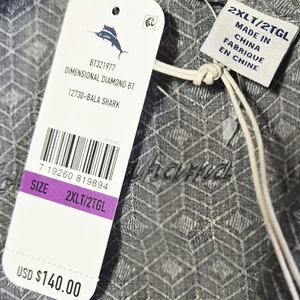 Tommy Bahama 100% Silk Shirt 2XLT Gray Geometric pattern Button Up Hawaiian - Picture 1 of 7