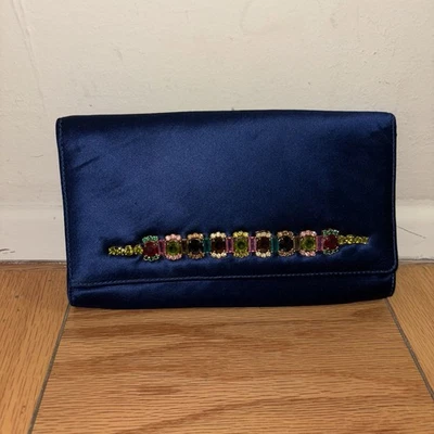 Bolso sin asas de noche azul real estilo vintage pedrería adorno Talbots Foto 1 de 4