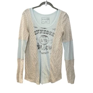 Free People Tennessee Hollow Memphis Mixed Media Graphic Long Sleeve Thin Top S - Picture 1 of 6