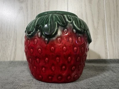 Calentador de velas vintage de cerámica esmaltada con luz de té de fresa  Foto 1 de 4