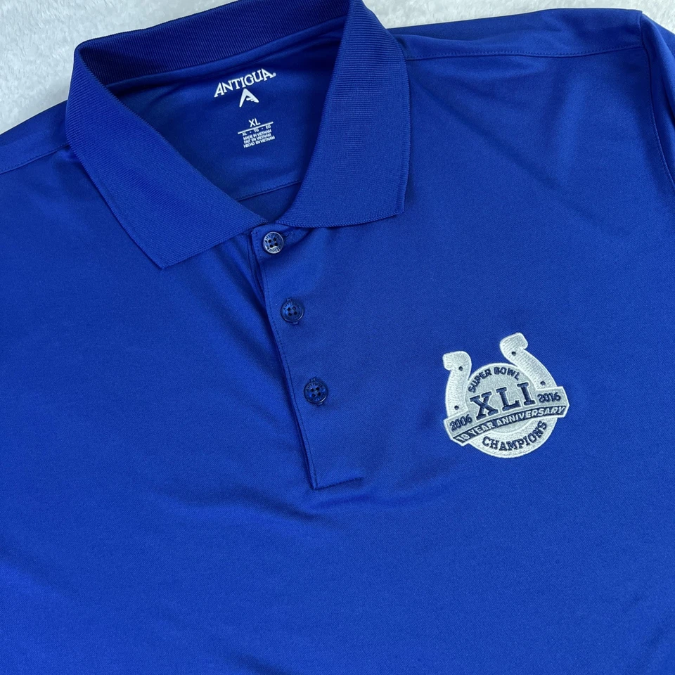 Indianapolis Colts Super Bowl Champs Antigua Short Sleeve Polo Shirt Men XL Blue - Image 1 of 4