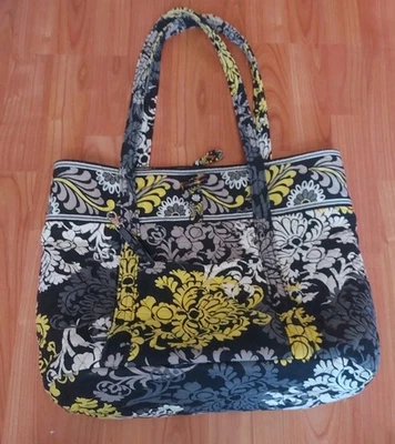 Vera Bradley Baroque Tote Bag Black Yellow White Pattern Retired Large Purse  - Image 1 of 4